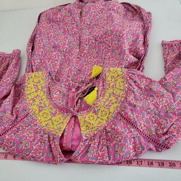 J Crew Womens Pink Floral Embroidered Tassel Romper Size 4 Long Sleeve Pockets - Picture 8 of 11
